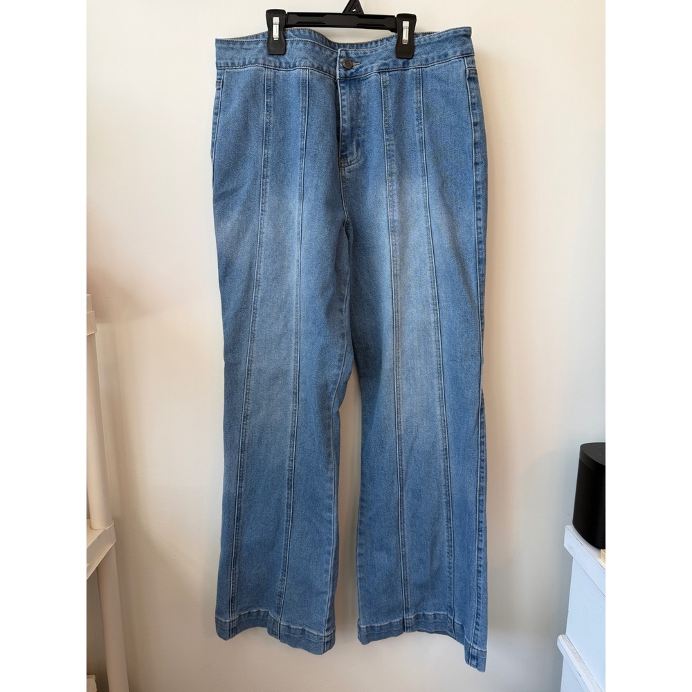 One 5 One Wide Leg Jeans Medium Wash Seam Front Denim Pants Blue Womens 16W